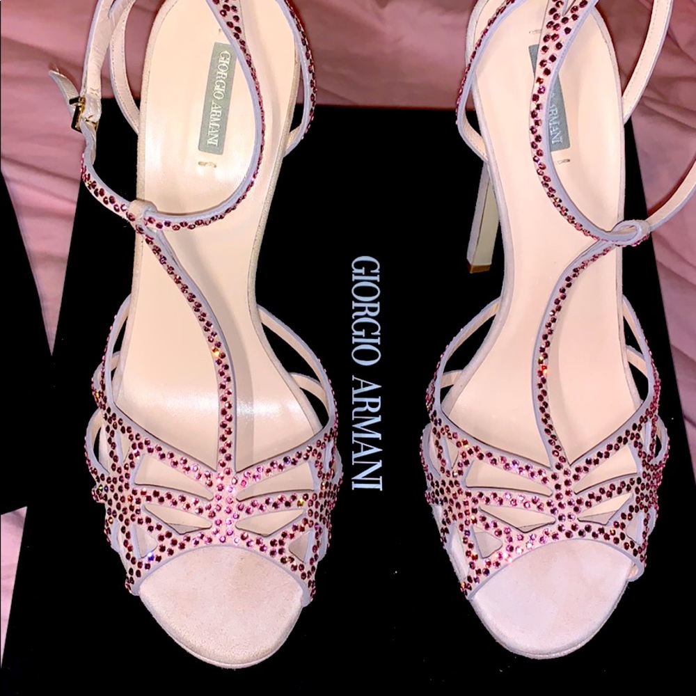 Giorgio Armani blush pink crystal platform sandal